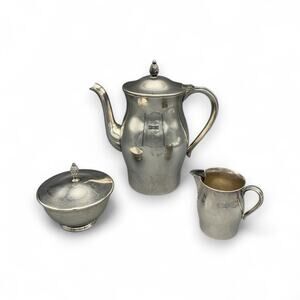 Rogers Paul Revere Reproduction Tea Pot Set Sugar Creamer Silverplate Pineapple